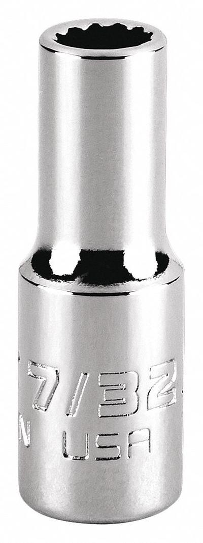 PROTO Socket: SAE, 1/4 in Drive Size, 7/32 in Socket Size, 12-Point, Std, Chrome - 1/4" Drive Hand Sockets