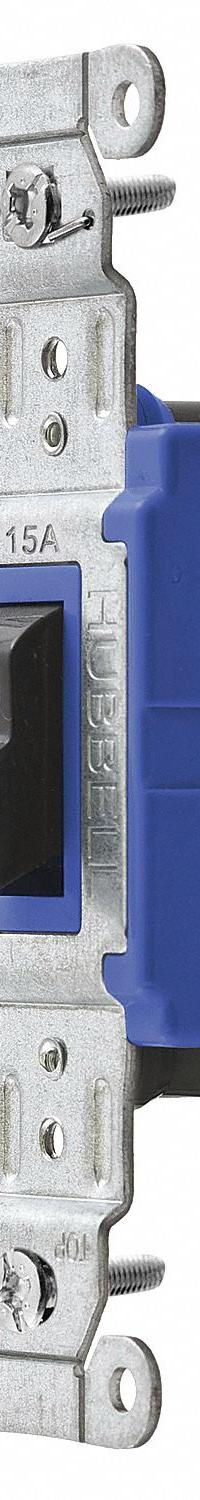 HUBBELL Wall Switch: Toggle Switch, 3-Way, Maintained, Black, 120/277V AC, 15 A (MPN SNAP1203BK). Key specifications — Illuminated: No; Voltage Rating: 120/277V AC.