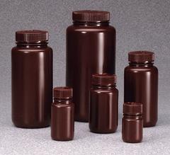 NALGENE Storage Bottle: HDPE, 500 mL, 16.9 fl oz, Closure Included, Amber, 53 mm, Polypropylene (MPN DS2185-0016). Key specifications — Brand: NALGENE; Graduated: No; Body Color: Amber.
