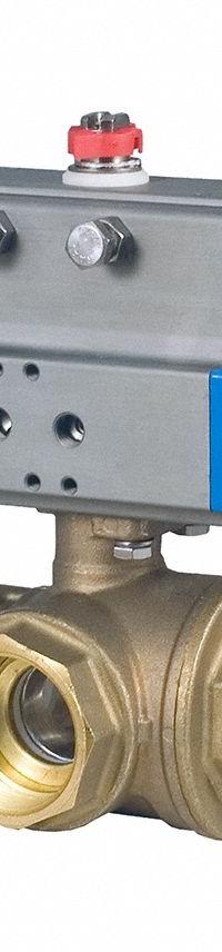 BONOMI Pneumatically Actuated Three-Way Ball Valve: 3 in, Brass, FNPT x FNPT x FNPT, Double-Acting (MPN 8P0129LF-3-C2). Key specifications — Brand: BONOMI; Pilot Solenoid Voltage: 24V DC.