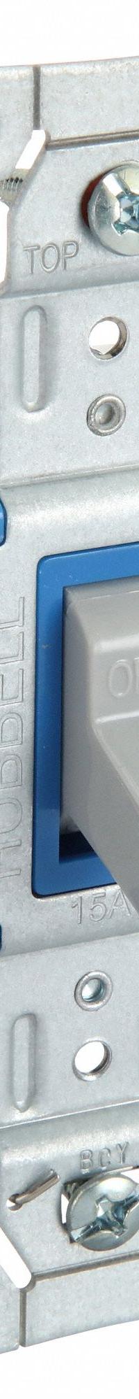 HUBBELL Wall Switch: Toggle Switch, Single Pole, Maintained, Gray, 120/277V AC, 15 A (MPN SNAP1201GY). Key specifications — Illuminated: No; Voltage Rating: 120/277V AC.