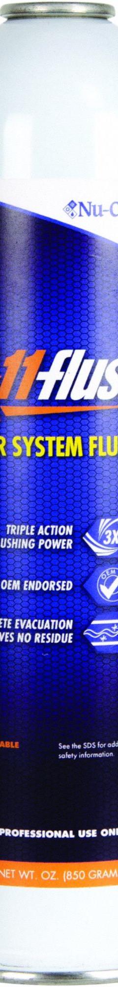 NU-CALGON Flush Solvent: 2 lb Canister, Liquid, Clear, 7 ton For System Size (MPN 4300-11). Key specifications — Fluid Color: Clear; Form: Liquid; Container Type: Canister; For Lubricant Type: Mineral Oil; Brand: NU-CALGON; Series: Rx11; Flammability: Non-Flammable; For Refrigerant Group: Propane.