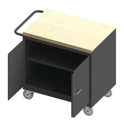 DURHAM MFG Mobile Cabinet Workbench: 36 in x 24 in, Butcher Block - Mobile Cabinet Benches with Shelves