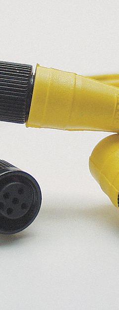 Cordset: M12 Female Straight X Bare Wire, 4 Pins, Yellow, PVC, 10 m Cable Lg, 4 A Max Current (A) (MPN 804000A09M100). Key specifications — Cable Jacket Color: Yellow; End 1 Gender: Female; End 1 Mounting Orientation: Straight; End 2 Connection Type: Bare Wire; IP Rating: IP67; Brand: BRAD HARRISON; NEMA Rating: 6P; Wire Size: 22 AWG.