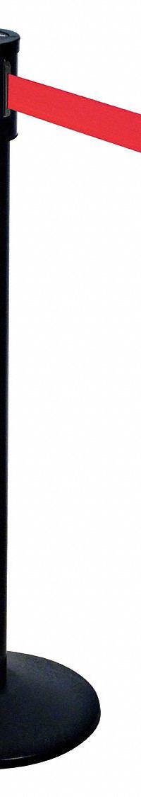 RETRACTA-BELT Barrier Post with Belt: Red, No Pattern, No Legend, 15 ft Belt Lg, Black, 15 ft x 2 in (MPN 321BA-RD). Key specifications — Base Material: Cast Iron; Belt Color: Red; Brand: RETRACTA-BELT; Post Material: Aluminum; Post Color: Black; Message: No Legend.