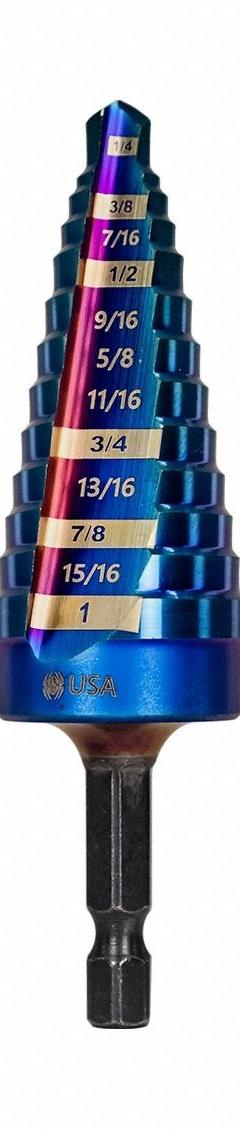 SPYDER Step Drill Bit: 1/4" to 1", Black Oxide HSS, Impact Rated, Quick-Change Hex Shank (MPN 19071). Key specifications — attr1234936: Impact Rated; attr1234951: 1/4 in to 1 in.