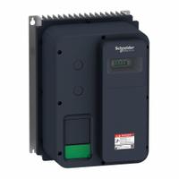 SCHNEIDER Variable Frequency Drive: In Phase Single, Out Phase Single, 3 hp, No Bypass, Programmable (MPN ATV320U22M2W). Key specifications — Style: Compact; Color: Black/Green; Output Phase: Single.