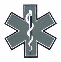 HEROS PRIDE Embroidered Patch: Star of Life, 7 in x 7 in, Navy, Plastic, Sew-On, Back (MPN 4818). Key specifications — attr1074238: Sew-On; attr188498: 7 in x 7 in; attr188499: Navy; attr188500: Plastic; attr188503: Star of Life; attr193746: HEROS PRIDE.