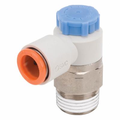 SMC Speed Control Valve: Elbow Fitting, Screw, 3/8 in Valve Body Size, 1/4 in Tube - Elbow-Style Speed Control Valves