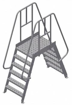 COTTERMAN Crossover Bridge: 4 ft Platform Ht, Aluminum, 500 lb Load Capacity, Diamond Plate, 6 Steps (MPN 6SPA24A7C50P3). Key specifications — Brand: COTTERMAN; Color: Gray; Tread Type: Diamond Plate.