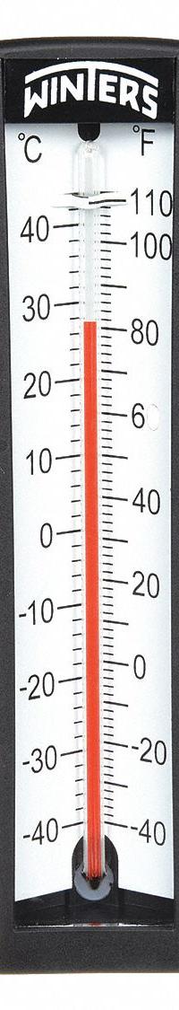 WINTERS Industrial Glass Thermometer: -40°F to 110°F /-40°C to 40°C, +/-2% Accuracy (MPN TAS140LF.). Key specifications — Thermometer Thread Type: NPT; Accuracy: +/-2%; Brand: WINTERS.
