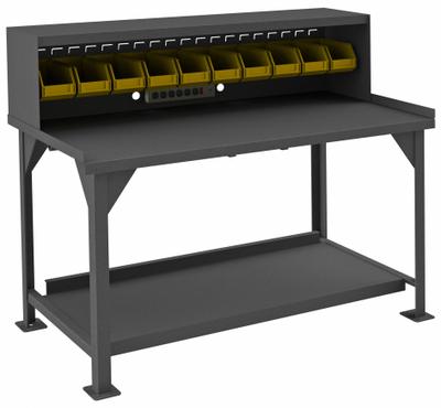 DURHAM MFG Workbench with Riser: Fixed Ht, Steel, 72 in x 30 in - Workbenches with Louvered Panels, Risers & Lower Shelves