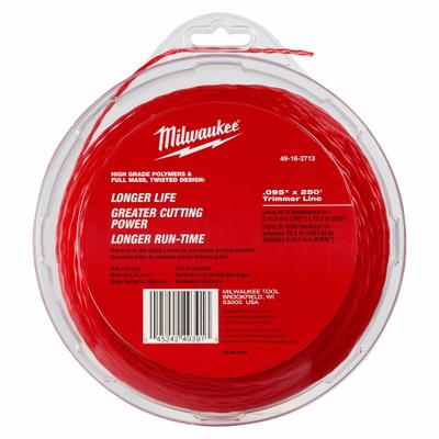 MILWAUKEE String Trimmer Line: High Density Polyethlyene, 0.095 in Dia, 250 ft Overall Lg