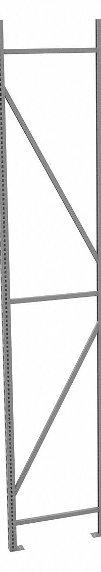TENNSCO Bulk Storage Upright Frame: 120 in Overall Ht, 14 ga, 17,000 lb Load Capacity, Zinc-Plated (MPN BUF-24120). Key specifications — Overall Depth: 24 in; Color: Gray; Finish: Zinc-Plated; Brand: TENNSCO.