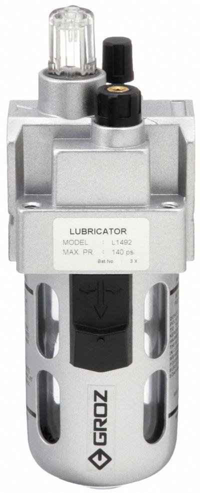GROZ Compressed Air Lubricator: Micro Mist, 3/8 in NPT, 106 cfm, 145 psi Max Op Pressure - GROZ FRL Air Lubricators