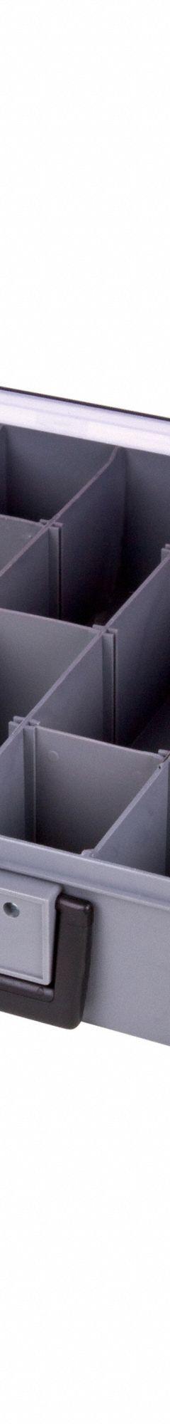 FLAMBEAU Compartment Box: 13 in x 18 1/2 in x 3 in, Gray, Not Electrostatic Discharge Conductive (MPN 6745AZ). Key specifications — ESD Conductive: Not Electrostatic Discharge Conductive; Color: Gray; Compartment WxD: 2-1/8 in x 3 in; Brand: FLAMBEAU; Material: Plastic.