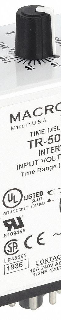 MACROMATIC Single Function Time Delay Relay: Socket Mounted, 12V DC, 10 A, 8 Pins/Terminals (MPN TR-50526-12). Key specifications — Brand: MACROMATIC.