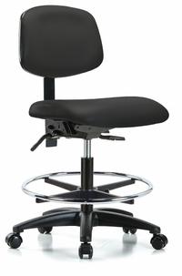 Cleanroom Chair: Vinyl, Armless, Ht Range 22 in to 29 in, 18 1/2 in Seat Wd, 17 in Seat Dp, Black (MPN GRVMBCH-RG-CF-RC-8540). Key specifications — Foot Support: Yes; Back Tilt Backward: 12°; Base Material: Nylon; Brand: APPROVED VENDOR; Product Type: Cleanroom Chair; ESD-Safe: Not ESD Safe; Seat Tilt Forward: 8°.