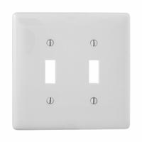 HUBBELL Wall Plate: Toggle, 2 Gang, White, Jumbo Size (MPN NPJJ2W). Key specifications — Brand: HUBBELL; Material: Nylon.