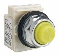 SCHNEIDER ELECTRIC Pilot Light: 30 mm Panel Mounting Size, Yellow, Incandescent, 9001K Series (MPN 9001KP1Y31). Key specifications — Series: 9001K; Brand: SCHNEIDER; Includes Push-To-Test: No Push-To-Test Included.