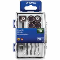 DREMEL Wood Working Rotary Accessory Kit: Wood Working Rotary Accessory Kit, 20 Pieces (MPN 733-01). Key specifications — attr1097321: 150-1/8 in Drill Bit; attr1097325: Case Included; attr1097330: DREMEL.