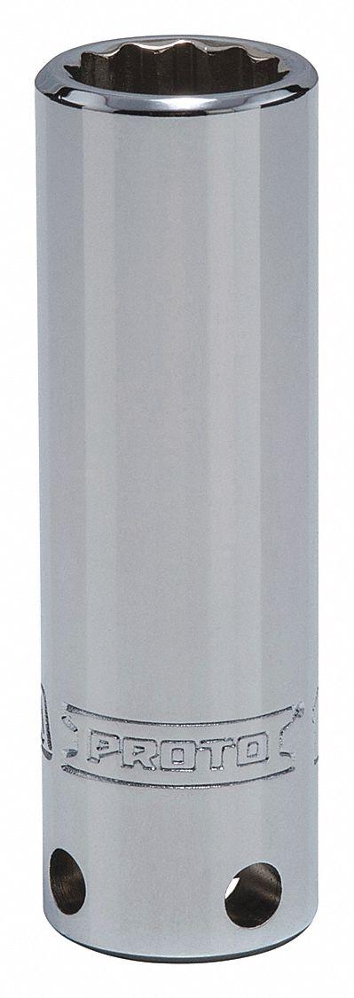 PROTO Socket: Metric, 3/8 in Drive Size, 15 mm Socket Size, 12-Point, Deep, Chrome - Tether-Ready Hand Sockets