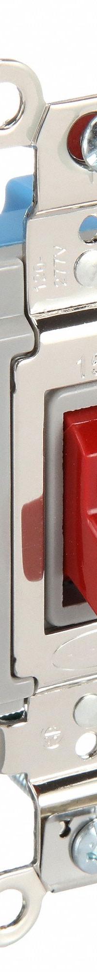 HUBBELL Wall Switch: Toggle Switch, Single Pole, Maintained, Red, 120/277V AC, 15 A (MPN HBL1201R). Key specifications — Illuminated: No; Voltage Rating: 120/277V AC.