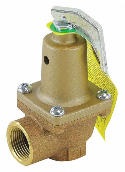 Watts Pressure Relief Valve: NPTF x NPTF, 3/4 in x 3/4 in, Bronze - ASME Section XIII Hot Water Pressure Relief Valves