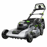 EGO Walk-Behind Lawn Mower: Self-Propelled, 21 in Cutting Wd, Bag/Mulch/Side Discharge Location (MPN LM2110SP). Key specifications — Run Time: 50 min; Cutting Height Adjustment: Single-Point; Battery Platform: POWER+; Deck Material: Polycarbonate; Brand: EGO; Speed Settings: Variable; Filter - Kit Contents: Tool Only; Power Source: Battery-Powered.