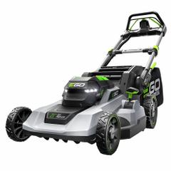 EGO Walk-Behind Lawn Mower: Self-Propelled, 21 in Cutting Wd, Bag/Mulch/Side Discharge Location (MPN LM2110SP). Key specifications — Run Time: 50 min; Cutting Height Adjustment: Single-Point; Battery Platform: POWER+; Deck Material: Polycarbonate; Brand: EGO; Speed Settings: Variable; Filter - Kit Contents: Tool Only; Power Source: Battery-Powered.