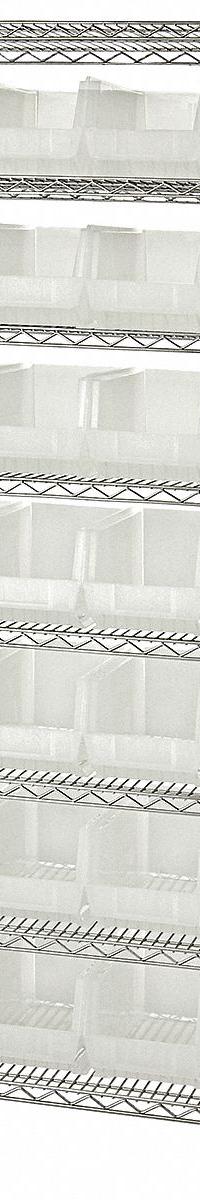 QUANTUM STORAGE SYSTEMS Bin Shelving: 36 in x 24 in x 74 in, 1 Sided, 28 Bins, Open, Clear (MPN WR8-950CL). Key specifications — Includes Bins: Yes; Bin Material: Polypropylene; Frame Color: Silver; Bin HxWxD: (28) 7 in x 8-1/4 in x 23-7/8 in; Frame Material: Steel; Bin Color: Clear; Bin Style: Hang and Stack; Brand: QUANTUM STORAGE SYSTEMS.