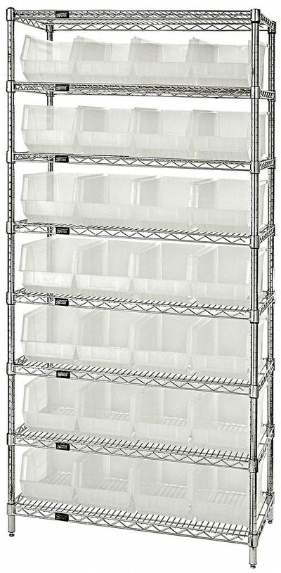 QUANTUM STORAGE SYSTEMS Bin Shelving: 36 in x 24 in x 74 in, 1 Sided, 28 Bins, Open - Wire Stationary Bin Shelving with Open-Front Bins