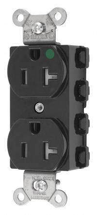 HUBBELL Receptacle: Hospital Grade Fed. Spec., Duplex, 5-20R, Black, 125V AC, 20 A, 2 Pole / 3 Wire (MPN SNAP8300BKTRA)