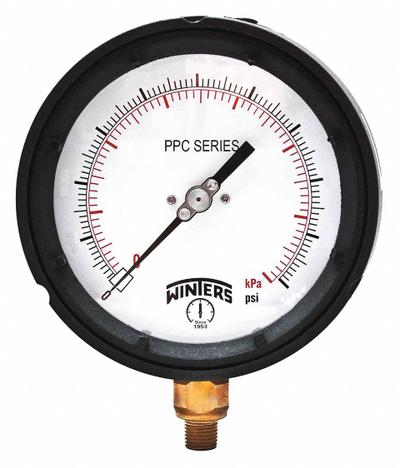 WINTERS Process Compound Gauge: 0 psi to 30 psi, Reflective Fluorescent Yellow - Vibration-Resistant Brass/Bronze Wetted Parts & Plastic Casing