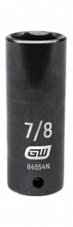 GEARWRENCH General Purpose Impact Sockets: 1/2 in Drive Size, SAE, 7/8 in Socket Size, 6-Point, Deep (MPN 84554N). Key specifications — attr1215501: GEARWRENCH; attr1215515: Black Oxide; attr1215518: 7/8 in.