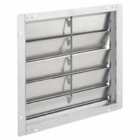 23"H-W 6"L Aluminum Wall Backdraft Dampr: For 20 in Fan, Single Panel, 23 in H, 23 in W, 2 1/4 in D (MPN 2C522). Key specifications — Airflow Direction: Horizontal; Blade Type: Flat Blade; Brand: DAYTON; Maximum Air Velocity: 2000 fpm; Mounting Position: Vertical.