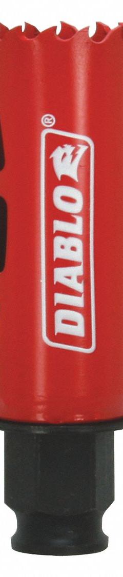 DIABLO Hole Saw: 1 1/8 in Saw Dia., 4 Teeth per Inch, 2 3/8 in Max. Cutting Dp, Bi-Metal (MPN DHS1125). Key specifications — attr1098070: 4; attr1098087: DIABLO; attr1098073: Snap-Lock Plus™.
