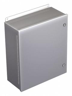 HOFFMAN Enclosure: Steel, 14 in x 12 in x 6 in, NEMA 12/4, Solid Cover, Hinged (MPN A1412CHFL). Key specifications — Closure Method: 1/4-Turn Latch; Brand: HOFFMAN; Knockouts: Not Included.