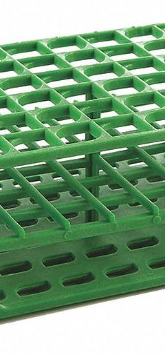 Tube Rack: 2 3/8 in Overall Wd, 8 in Overall Ht, 4 1/8 in Overall Lg, POM, Green, (72) Wells (MPN HS27511C). Key specifications — Material: POM; Mounting Location: Benchtop; Color: Green; Product Type: Test Tube Rack; Total Holding Capacity: (72) Wells; Brand: HEATHROW SCIENTIFIC.