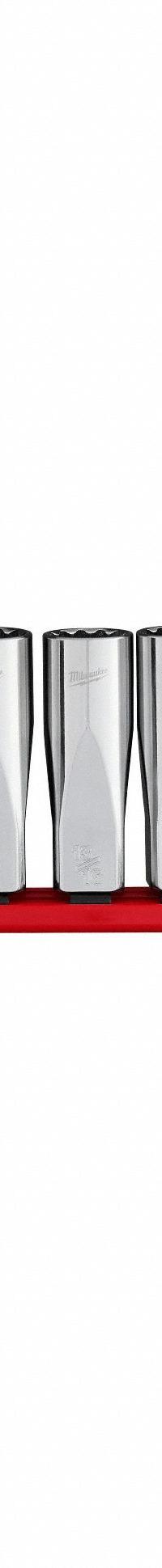 MILWAUKEE Deep Well Socket Set - SAE 12pt: 1/2 in Drive Size, Small Set (0-50 pieces) Set Size, SAE (MPN 48-22-9424). Key specifications — attr1204251: MILWAUKEE; attr1215453: 1/2 in; attr1215454: 3/8 in to 1-1/8 in; attr1224229: Friction.