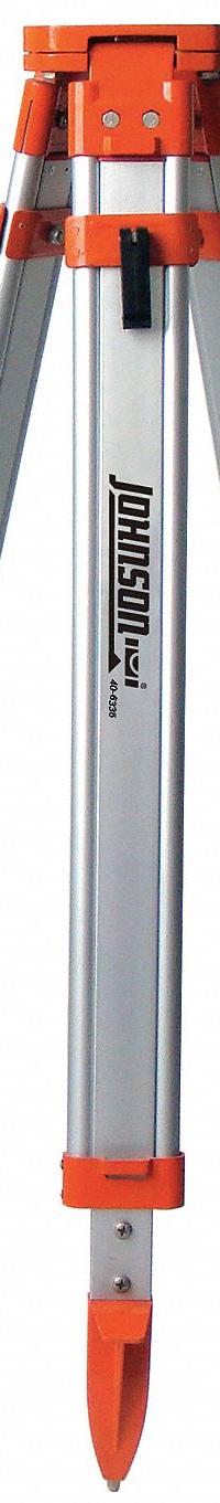 JOHNSON LEVEL Tripod: 4 ft – 5 ft, Laser Levels, Flat Head, Carrying Strap/Plumb Bob Hook, Aluminum (MPN 40-6335). Key specifications — attr938954: JOHNSON LEVEL; attr938956: Laser Levels; attr938960: Flat; attr938961: Plumb Bob Hook; attr938962: Aluminum; attr938963: 5/8"-11.