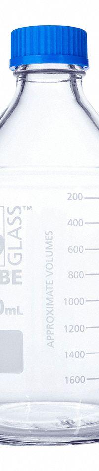 GLOBE SCIENTIFIC Media Bottle: 2 L, Screw-On, GL45, 260 mm, Colorless, Closure Included, Attached (MPN 8102000). Key specifications — Closure Type: Screw-On; Mouth Size: Wide; Screw Closure Size: GL45; Brand: GLOBE SCIENTIFIC; Body Color: Colorless.