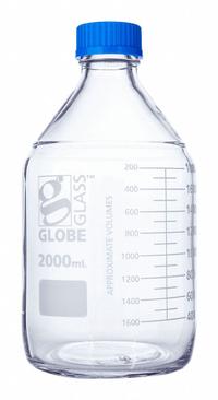 GLOBE SCIENTIFIC Media Bottle: 2 L, Screw-On, GL45, 260 mm, Colorless, Closure Included, Attached (MPN 8102000). Key specifications — Closure Type: Screw-On; Mouth Size: Wide; Screw Closure Size: GL45; Brand: GLOBE SCIENTIFIC; Body Color: Colorless.