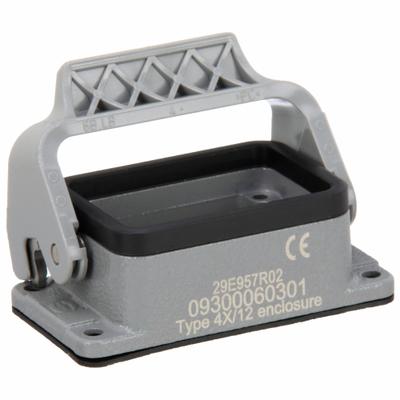 HARTING Rectangular Connector Housing: Size 6 B, Bulkhead Mount, Gray, Aluminum Die-Cast - Bulkhead-Mount Rectangular Connector Housings