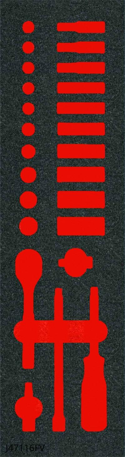 PROTO Foam Insert: Black/Red, 5 in Overall Wd, 16 in Overall Lg, 25 Compartments - Tool Storage Foam Inserts
