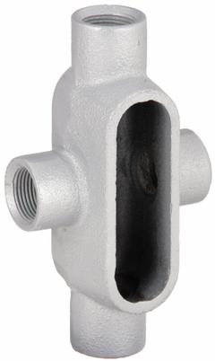 Conduit Outlet Body: Iron, 1 1/4 in Trade Size, X Body, 19.5 cu in Body Capacity, Threaded Hub (MPN X47). Key specifications — Finish: Powder Coated; Includes: Set Screw Hubs; For Use With: RMC; Brand: HUBBELL KILLARK; Hub Style: Threaded; Mfr. Series: Duraloy 7.
