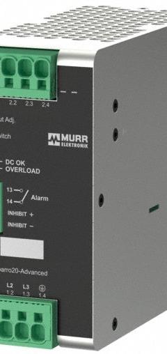 MURRELEKTRONIK DC Power Supply: DIN Rail, 480 W Output Power - Rated, 10.6 A Current - Output (MPN 9000-17333-1221110). Key specifications — attr1044898: Three; attr1044874: Aluminum; attr1044879: 342 to 575V AC; attr211400: MURRELEKTRONIK.