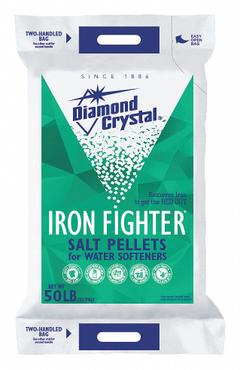 DIAMOND CRYSTAL Water Softener Salt: Iron Fighter, Pellets, 50 lb, Bag, Sodium Chloride (MPN 100012467). Key specifications — Manufacturer Part Number: 100012467; Display Sell UOM: EA; Container Type: Bag; Brand: DIAMOND CRYSTAL.