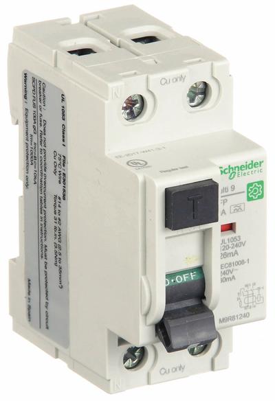 IEC Supplementary Protector: 40 A Amps, 240V AC, 26 mA Rated Residual Current - UL1053 DIN Rail-Mount Ground Fault Protectors