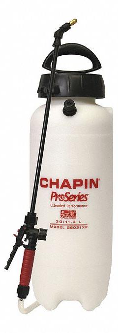 CHAPIN Handheld Sprayer: Spot, 3 gal Tank, Poly Tank, 25 ft Max Spray Distance, 60 psi, Adj Nozzle (MPN 26031XP). Key specifications — Brand: CHAPIN; Chemical Compatibility: Pesticide; Tank Material: Poly.